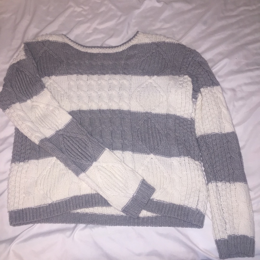 Grey and white knit sweater